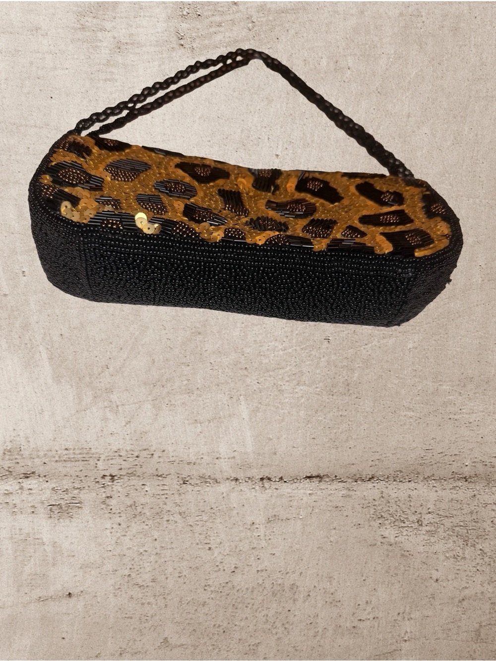 Inge Christopher Sequin Beaded Leopard Print Clutch Shoulder Bag Black Gold - Picture 7 of 13